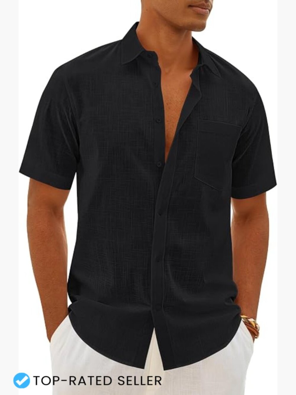 Men's Linen Textured Short Sleeve Button Down Shirt Casual Summer Beach Top